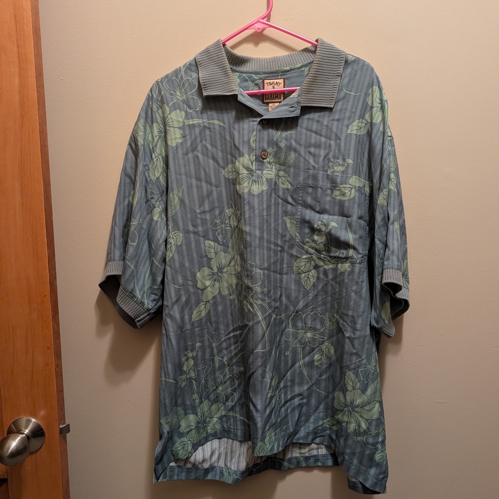 Tommy Bahama Green Floral Polo Shirt - Silk